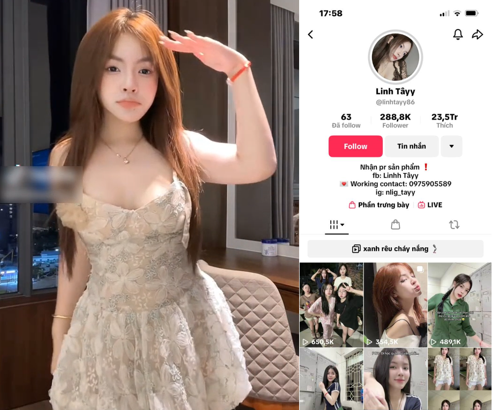 Phát tán video sex tiktoker Linh Tây